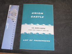 SS KENYA CASTLE - From Cape Town 8th June 1960 - List Of Passenger - Autres & Non Classés