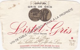 Etiquette Vin Wine Label - Listel - Gris - Vin De Pays D'Oc