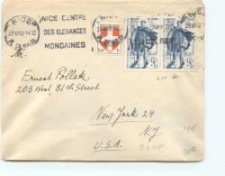 1950  Lettre Pour Les USA Oblitérée «Nice Centre Des élégances Mondaines -27 III 50» Facteur Rural Yv 863, B - Temporary Postmarks