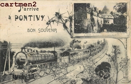 J'ARRIVE A PONTIVY BON SOUVENIR TRAIN CHEMIN DE FER LOCOMOTIVE CHATEAU 56 - Pontivy