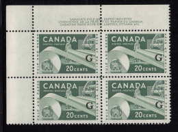 Canada MNH Scott #O45 'G' Overprint On 20c Paper Industry Plate #1 Upper Left Corner - Overprinted