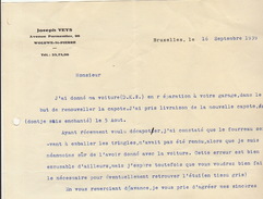 Courrier Concernant La Capote D'une Voiture D.K.W. En 1939 Veys - Automobile
