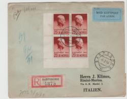 N168 /   Norwegen, Einschreiben Ex Sarpsborg Mit 4-er Block Rikstinget Nach Italien (Rimini) 1942 - Lettres & Documents