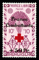 ** N°294D, (N° Maury), NON EMIS: Type Ravenela, 10c Lilas Rose Surchargé 'France Combattante +50F Et... - Nuovi