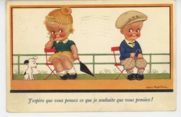 ENFANTS - DOG - Jolie Carte Fantaisie Enfants Sur Un Banc Et Chien Signée VERA PATERSON - Paterson