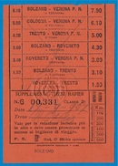Ticket Voyage Train ITALIE - BOLZANO - VERONA - BOLOGNA - TRENTO - ROVERETO * Treni Rapidi Chemins De Fer - Europa