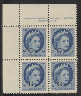 Canada MNH Scott #O44 'G' Overprint On 5c QEII Wilding Plate #1 Upper Left PB - Overprinted