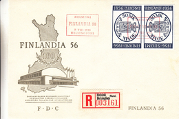 Finlande - Lettre De 1956 - Oblit Helsinki - Exposition Finlandia 1956 - Timbres Tête Bêche - Storia Postale