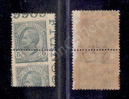 1906 - 5 Cent Leoni (81me) Coppia Con Dentellatura Ruotata E Obliqua - Pezzo Superiore Gomma Integra (750+) - Autres & Non Classés