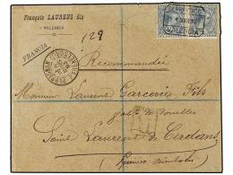 ESPAÑA. Ed.221 (2). 1893. VALENCIA A FRANCIA. 25 Cts. Azul (2), Carta Certificada. MUY BONITA. - Andere & Zonder Classificatie