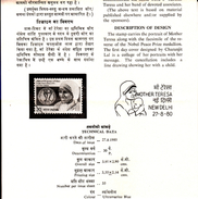 India 1980  Mother Teresa  Information Sheet  Without Stamp  #  94299  Inde Indien - Mother Teresa