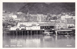 Juneau Alaska, Waterfront View From Water, Wharves Businsesses, Sea-plane, C1940s/50s Vintage Real Photo Postcard - Juneau