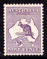 Australia 1913 Kangaroo 9d Violet 1st Watermark MH - - - - - Neufs