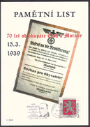 Czech Rep. / Commemorative Sheet (PaL 2009/03) 119 00 Praha 012: 70 Ann. Occupation Of Czechoslovakia (Hacha, Blaskowitz - Blocs-feuillets