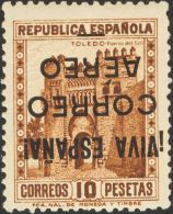 ** 80hi 1937. Emisiones Locales Patrióticas. Burgos. 10 Pts Castaño. SOBRECARGA INVERTIDA. MAGNIFICO. (Edi - Emissions Nationalistes