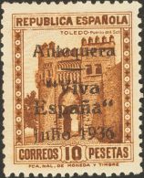 * 1/18 1936. Emisiones Locales Patrióticas. Antequera. Serie Completa (manchitas Del Tiempo, Sin Importancia). BO - Emissions Nationalistes