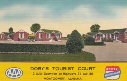 Montgomery Alabama, Doby's Tourits Court Motel Lodging, C1940s Vintage Linen Postcard - Montgomery