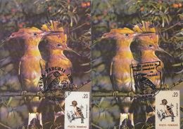 61621- HOOPOE, BIRD, MAXIMUM CARD, 2X, 1995, ROMANIA - Spechten En Klimvogels