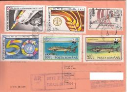 61679- UNO, FAO, FISH, GYMNASTICS, STAMPS ON CONFIRMATION OF RECEIPT, 1996, ROMANIA - Lettres & Documents