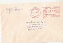 61867- AMOUNT 5000, PINARHISAR, RED MACHINE STAMPS ON COVER, 1983, TURKEY - Covers & Documents