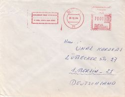 61871- AMOUNT 7000, BESIKTAS, RED MACHINE STAMPS ON COVER, 1984, TURKEY - Covers & Documents