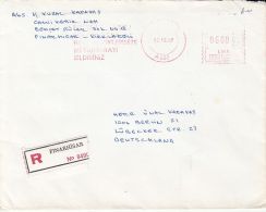 61877- AMOUNT 600, RED MACHINE STAMPS ON REGISTERED COVER, 1987, TURKEY - Covers & Documents