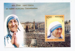 Canonisation De Mêre Teresa, 4 Sept. 2016, Bloc-feuillet Neuf ** De L'Inde (Côte 11.30 €) - Mother Teresa