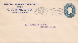 Sc#U295 (or U302 Manilla?) 1-cent Franklin Blue Entire Postal Stationery Cover, Toledo Ohio Machine Cancel - ...-1900