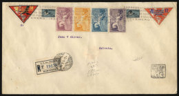 1/JA/1934 Montevideo - Colonia: Special Flight, Registered Cover With Spectacular Postage And Arrival Backstamp,... - Uruguay