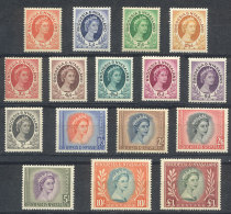 Sc.1/16, 1954/6 Elizabeth II, Complete Set Of 16 Values, Mint Very Lightly Hinged, VF Quality. - Rodesia & Nyasaland (1954-1963)