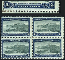 GJ.304a, 1910 4c. Centenary, Block Of 4 With DOUBLE IMPRESSION Of Blue Frame, Very Notable In The Top Right Stamp... - Otros & Sin Clasificación