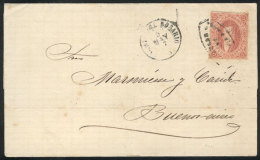 GJ.28, 6th Printing Perforated, Very Nice Example On Folded Cover Sent From Rosario To Buenos Aires On 8/MAY/1867,... - Cartas & Documentos