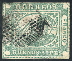 GJ.6b, 3P. Yellow-green, With "AIPES" Variety, Type 10 On The Reconstruction, Very Handsome Example (with A Small... - Buenos Aires (1858-1864)