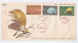 1963 INDONESIA FDC Stamps PARACHUTING , BIRD , MAP, FLAG  Parachute Cover - Fallschirmspringen