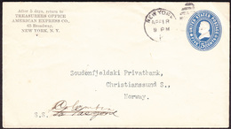 USA - 18.IV.00 Commercial Stationery Pr S.S "Colombia" New York To Christianssand S, Norway (arr. Postmark) - ...-1900