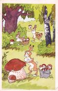 Painting By A. Bazhenov - Rabbits Picking Mushroom Mushrooms - Printed 1969 - Mushrooms