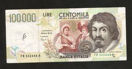 ITALIA - BANCA D' ITALIA - 100000 Lire "CARAVAGGIO" - II° Tipo (Firme: Fazio / Speziali) REPUBBLICA ITALIANA - 100000 Liras