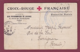 GUERRE 14/18 - 210617 - CROIX ROUGE FRANCAISE Agence Des Prisonniers De Guerre 63 Avenue Des Champs Elysées PARIS  - 191 - Briefe U. Dokumente
