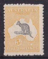 Australia 1918 Kangaroo 5/- Grey & Yellow 3rd Wmk MH - Listed Variety - Mint Stamps