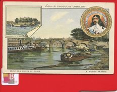 Chocolat Lombart Chromo Format Carte Postale Ancienne Didactique Pont PARIS Marie Péniche ROI LOUIS XIII ILE SAINT LOUIS - Lombart