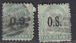 South Australia   Australie Du Sud   Service  Surcharge S.O   1p Vert  YT N°9 & 15 - Usati