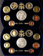Euro-KMS, 1 Cent Bis 2 Euro, 2002, Johannes Paul II., KMS Mit Silbermedaille In Blauer Samtschatulle Mit OVP... - Vatican