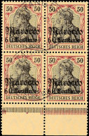 60 C Auf 50 Pf. Unterrand-Viererblock Tadellos Gestempelt Mit CC-Stempel, Mi. 172.-+, Katalog: 53I(4) O60 C On... - Maroc (bureaux)