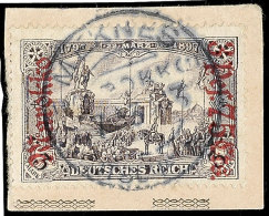 3 P. 75 C. Auf 3 Mark Deutsches Reich Mit Aufdruck "Marokko" Auf Postanweisungs-Briefstück Mit Stempel MEKNES... - Maroc (bureaux)