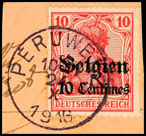 "PERUWELZ 24 X 1916", Klar Auf Postanweisungsausschnitt 10 C., Katalog: 3 BSPERUWELZ 24 X 1916, Clear On Money... - 1° Guerre Mondiale