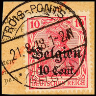 "TROIS-PONTS 21.8.18", Klar Und Zentr. Auf Paketkartenausschnitt 10 C., Katalog: 14 BSTROIS-PONTS 21. 8. 18,... - 1° Guerre Mondiale