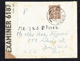 1943  Lettre Pour Les USA - Censure Américaine - Cartas & Documentos