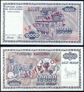 MACEDONIA  10000 Denari 1992  SPECIMEN UNC  Pick 8s RARE - Noord-Macedonië