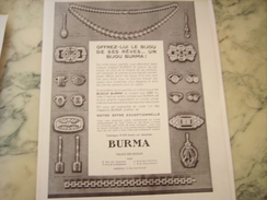ANCIENNE PUBLICITE BIJOUX BURMA SON REVE 1931 - Other & Unclassified