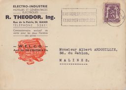 BELGIË/BELGIQUE :1949: Illustrated Cover:## R. THEODOR Ing., Rue De La Patrie, 24, GAND ##:MOTEUR,GÉNÉRATRICE ÉLECTRIQUE - Electricidad & Gas